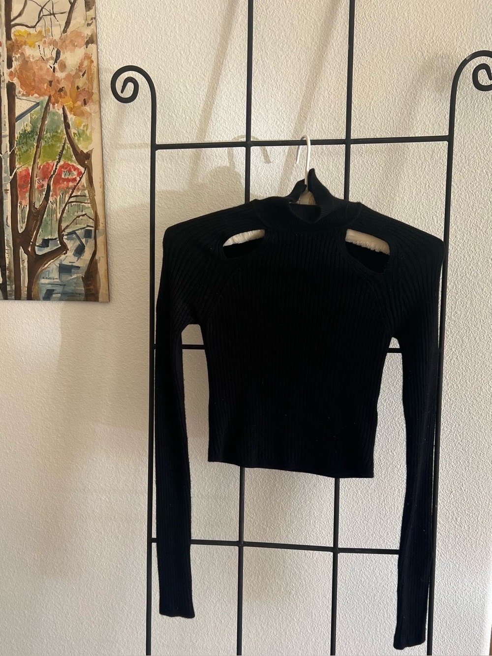 Urban Outfitters Black Cutout Ribbed Long-Sleeve Top, Size Small. Dark Academia